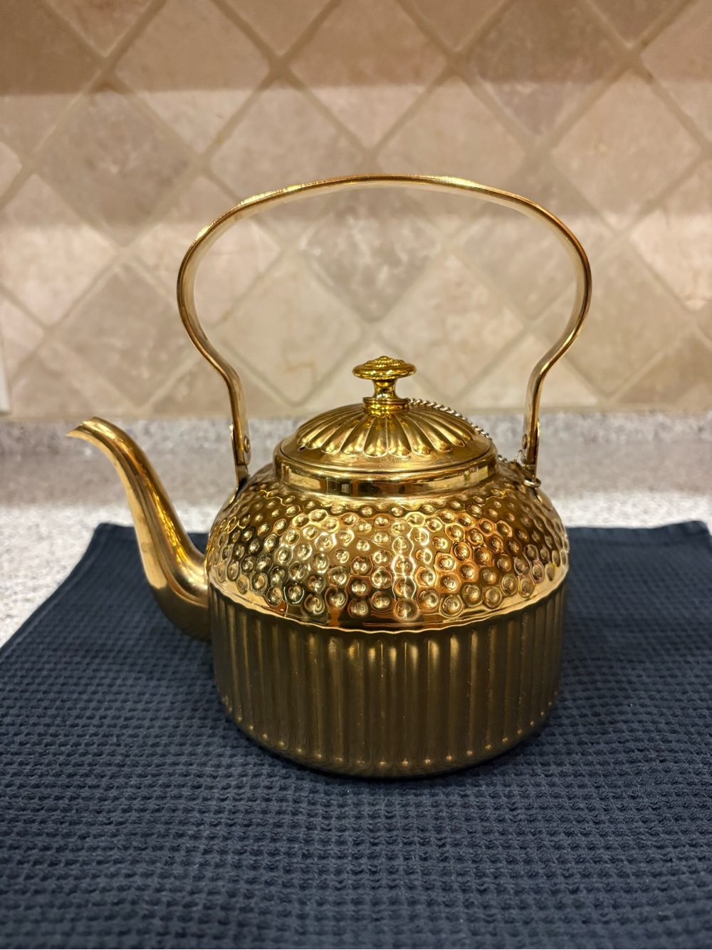 Gold hammered stainless teapot